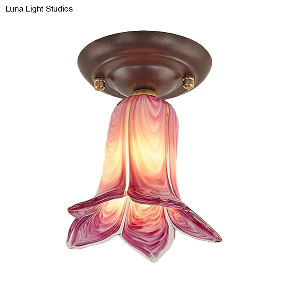 Countryside 1-Light Metal Ceiling Lamp For Living Room Led Flush Mount Lighting - Lily/Tulip Design