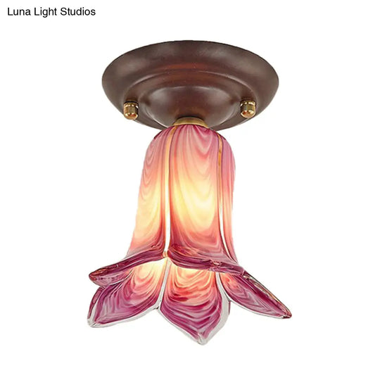 Countryside 1-Light Metal Ceiling Lamp For Living Room Led Flush Mount Lighting - Lily/Tulip Design