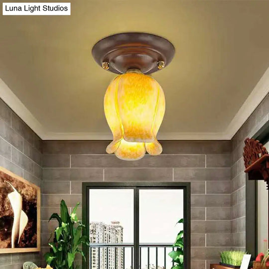 Countryside 1-Light Metal Ceiling Lamp For Living Room Led Flush Mount Lighting - Lily/Tulip Design