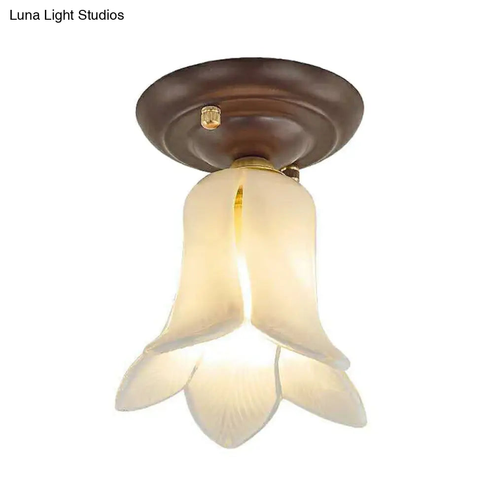 Countryside 1-Light Metal Ceiling Lamp For Living Room Led Flush Mount Lighting - Lily/Tulip Design