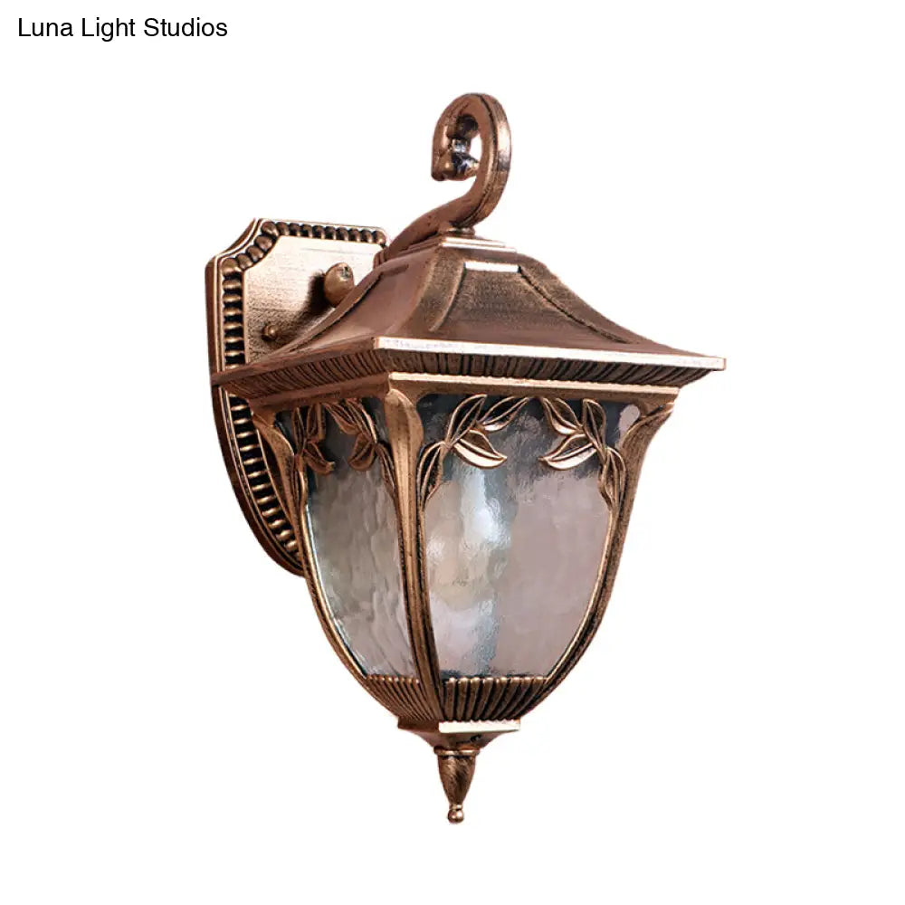 Countryside Acorn Courtyard Sconce: Clear Water Glass Brass Wall Mount Lamp