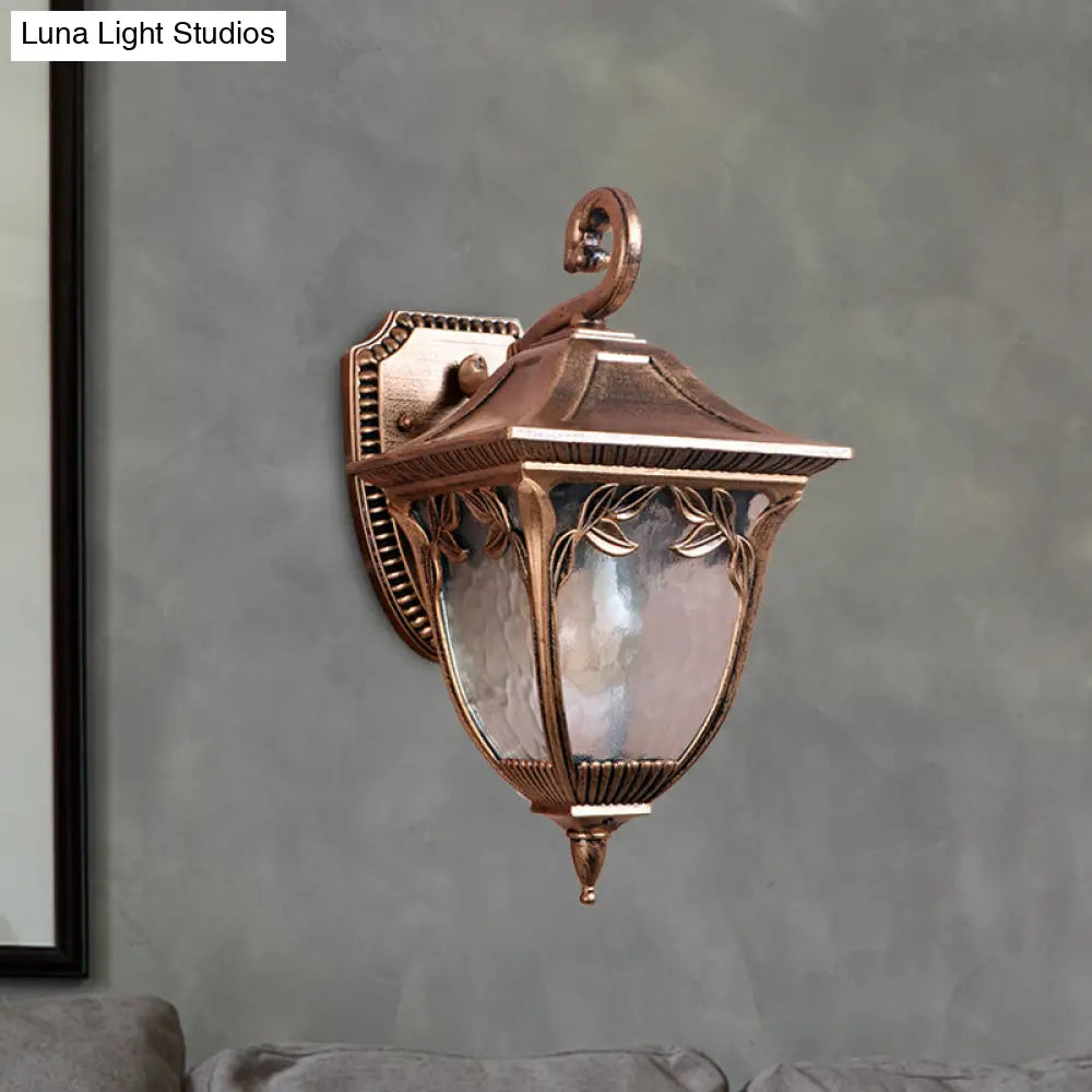 Countryside Acorn Courtyard Sconce: Clear Water Glass Brass Wall Mount Lamp