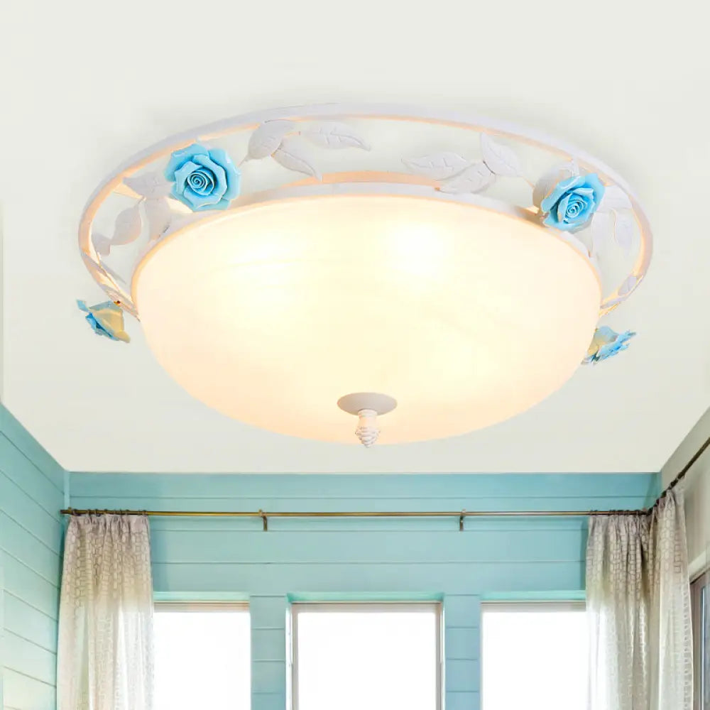 Countryside Bedroom Led Ceiling Flush Mount With White Glass Dome Shade