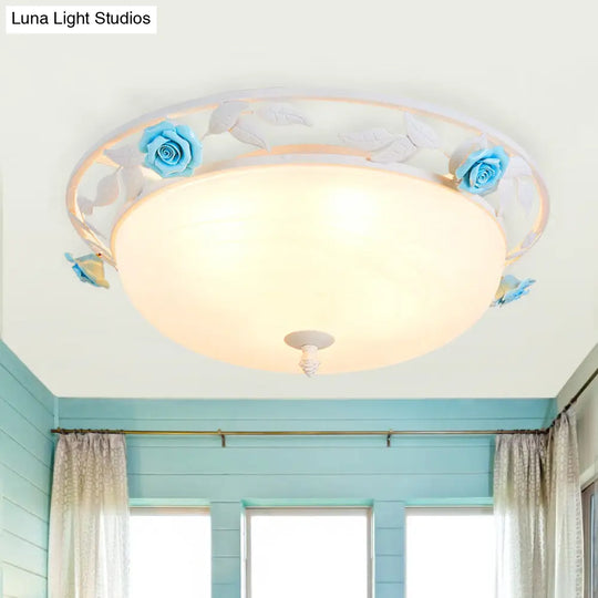 Countryside Bedroom Led Ceiling Flush Mount With White Glass Dome Shade