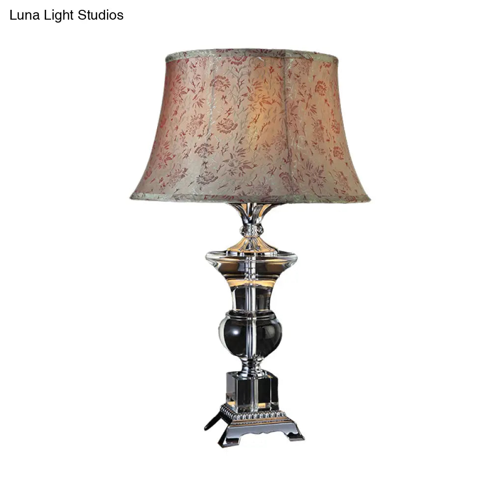 Countryside Beige Fabric Nightstand Lamp With Crystal Base - Cone Table Light (1 Light)