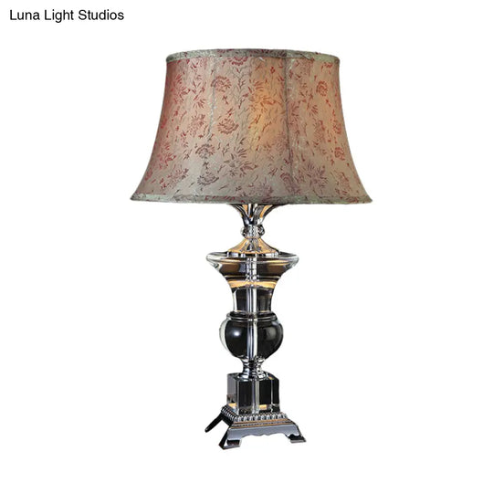 Countryside Beige Fabric Nightstand Lamp With Crystal Base - Cone Table Light (1 Light)