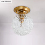 Countryside Blue/Clear/Smoke Gray Prismatic Glass Pine Cone Hallway Ceiling Lamp - Brass Flush