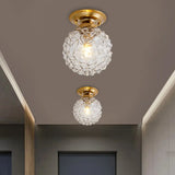 Countryside Blue/Clear/Smoke Gray Prismatic Glass Pine Cone Hallway Ceiling Lamp - Brass Flush