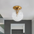 Countryside Blue/Clear/Smoke Gray Prismatic Glass Pine Cone Hallway Ceiling Lamp - Brass Flush