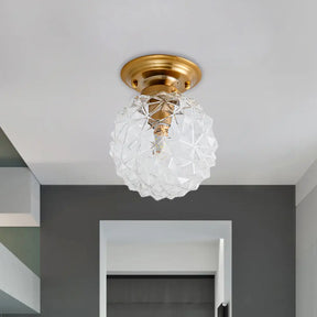 Countryside Blue/Clear/Smoke Gray Prismatic Glass Pine Cone Hallway Ceiling Lamp - Brass Flush