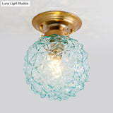 Countryside Blue/Clear/Smoke Gray Prismatic Glass Pine Cone Hallway Ceiling Lamp - Brass Flush