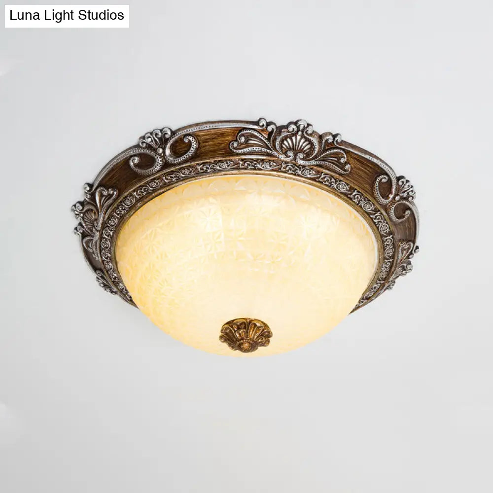 Countryside Bowl Led Flush Mount Light For Bedroom - Tan Glass In Brown (14/16/19.5 W)