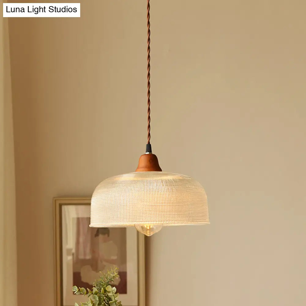 Countryside Bowled Ceiling Pendant - White 5.5/10.5 Wide Clear Grid Glass 1 Bulb Light Fixture