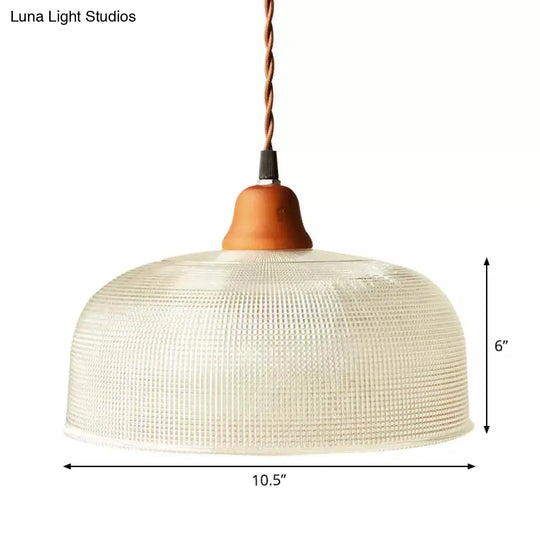 Countryside Bowled Ceiling Pendant - White 5.5/10.5 Wide Clear Grid Glass 1 Bulb Light Fixture