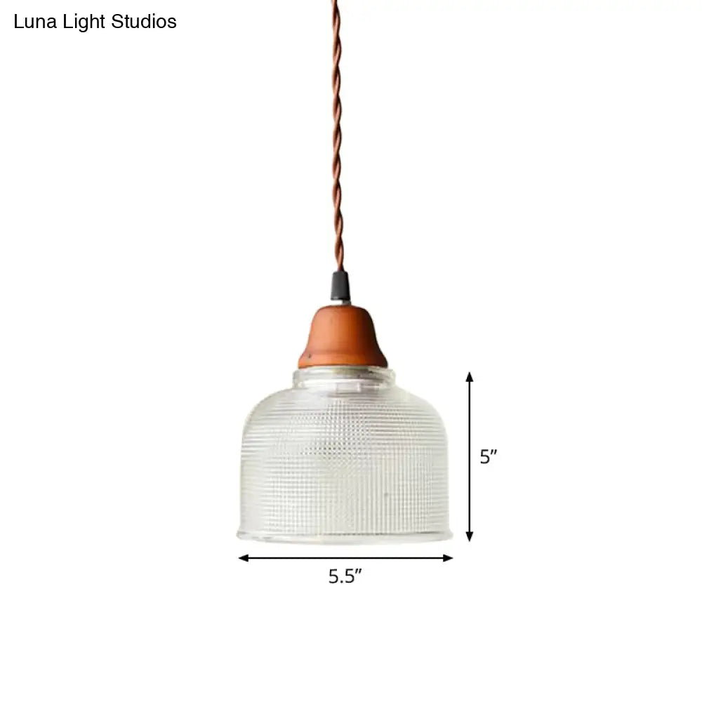 Countryside Bowled Ceiling Pendant - White 5.5/10.5 Wide Clear Grid Glass 1 Bulb Light Fixture