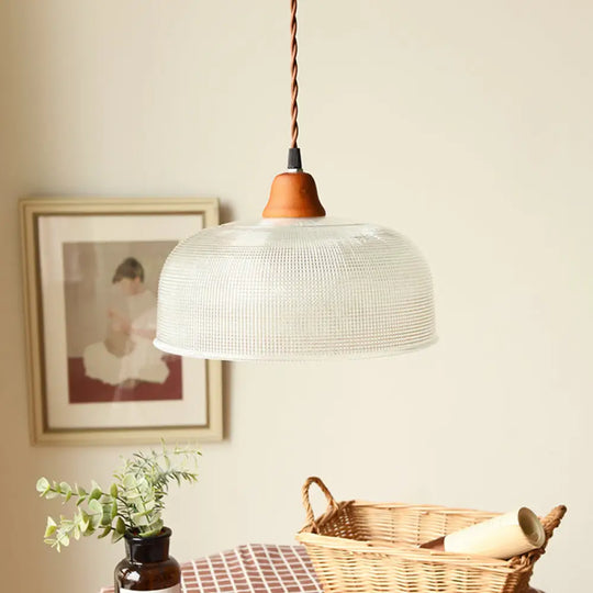 Countryside Bowled Ceiling Pendant - White 5.5/10.5 Wide Clear Grid Glass 1 Bulb Light Fixture /