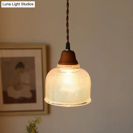 Countryside Bowled Ceiling Pendant - White 5.5/10.5 Wide Clear Grid Glass 1 Bulb Light Fixture