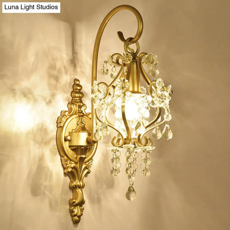 Countryside Brass Wall Lamp With Crystal Accent And Scrolled Frame