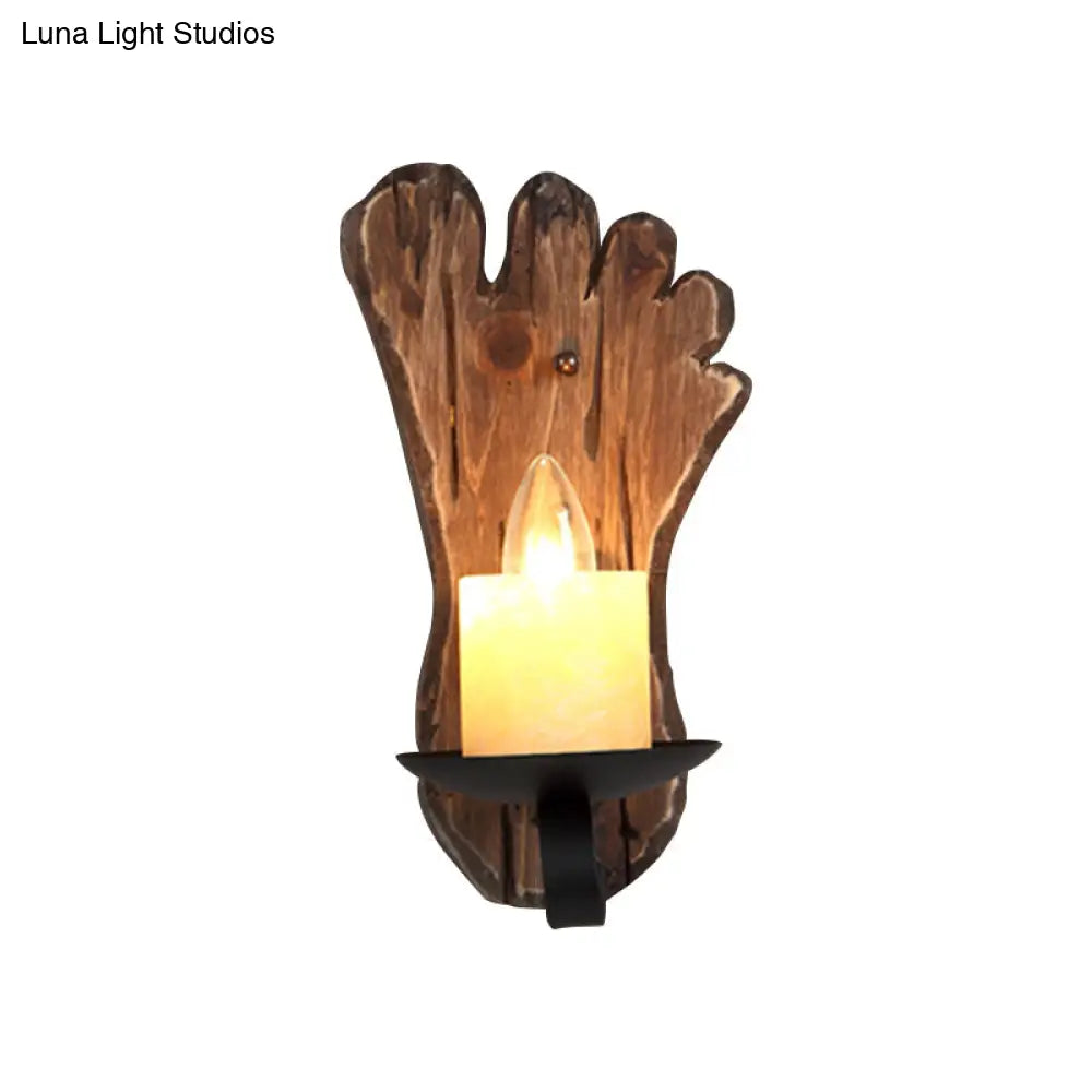 Countryside Brown Lantern Wall Light Kit With Clear Glass Shade And Wood Backplate 1-Light