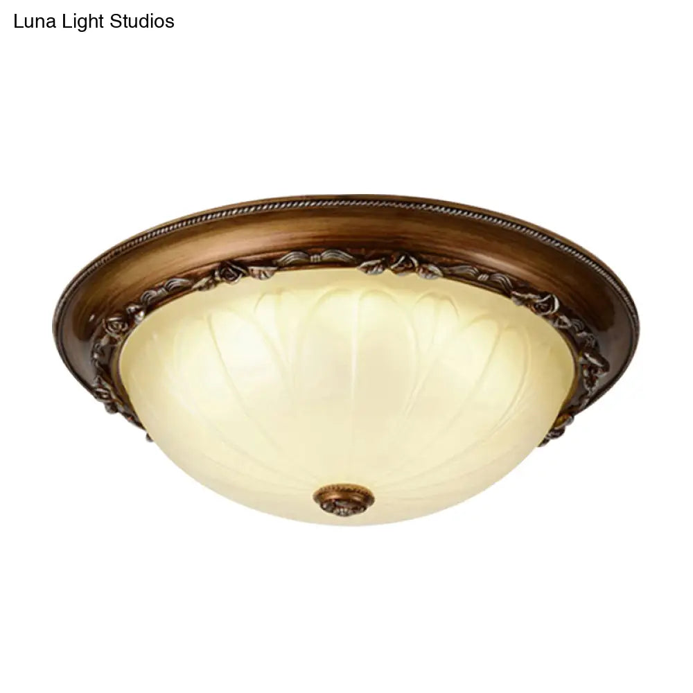 Countryside Brown Led Flush Mount Ceiling Fixture 14/16 Width Ribbed Frosted Glass