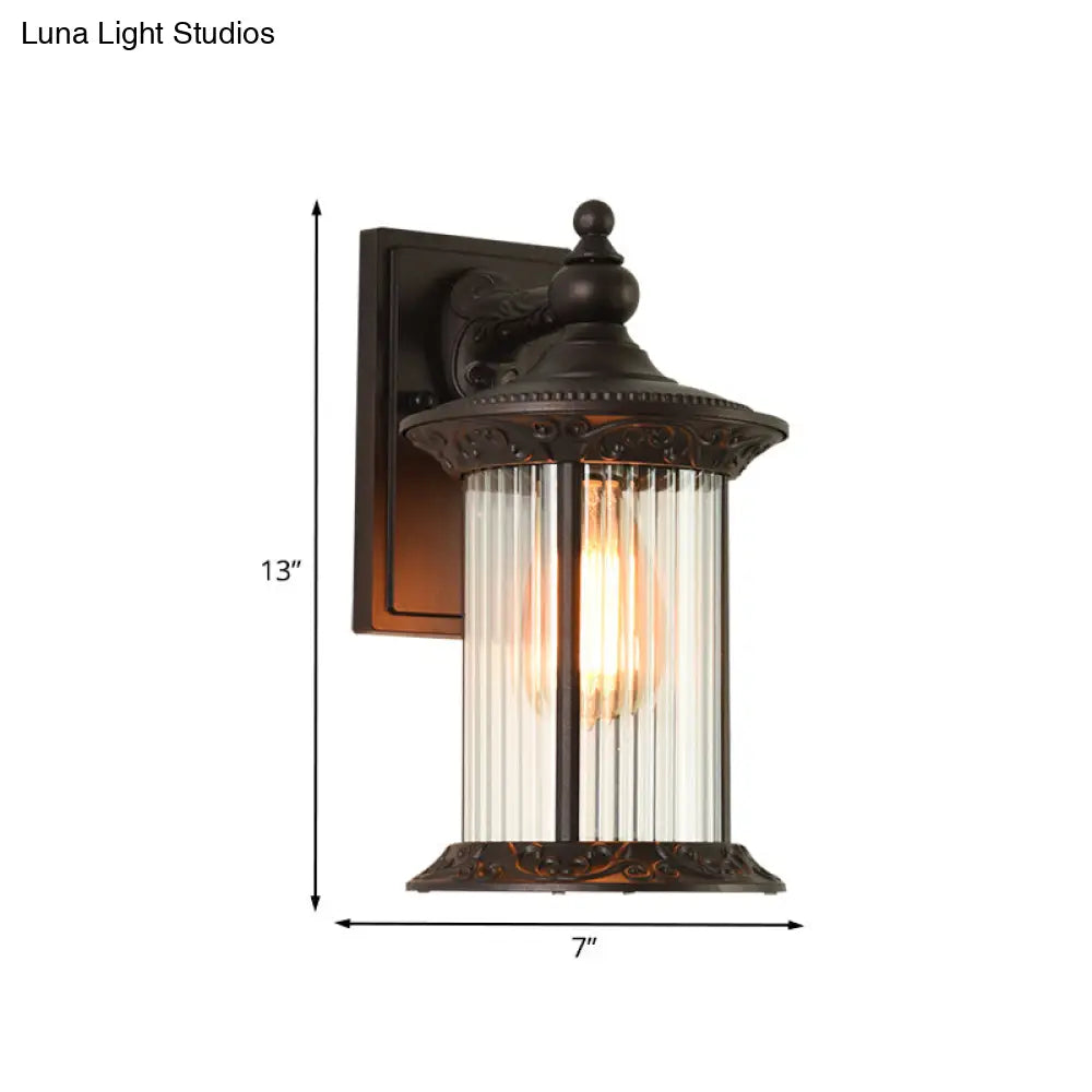 Countryside Clear Glass Wall Sconce Lantern: Prismatic Light For Courtyard Or Garden - Coffee Lamp