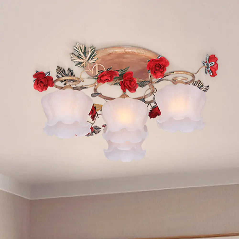 Countryside Coffee Floral Dining Room Semi Flush Light Fixture - 4/6 - Light Frosted Glass Mount 4 /
