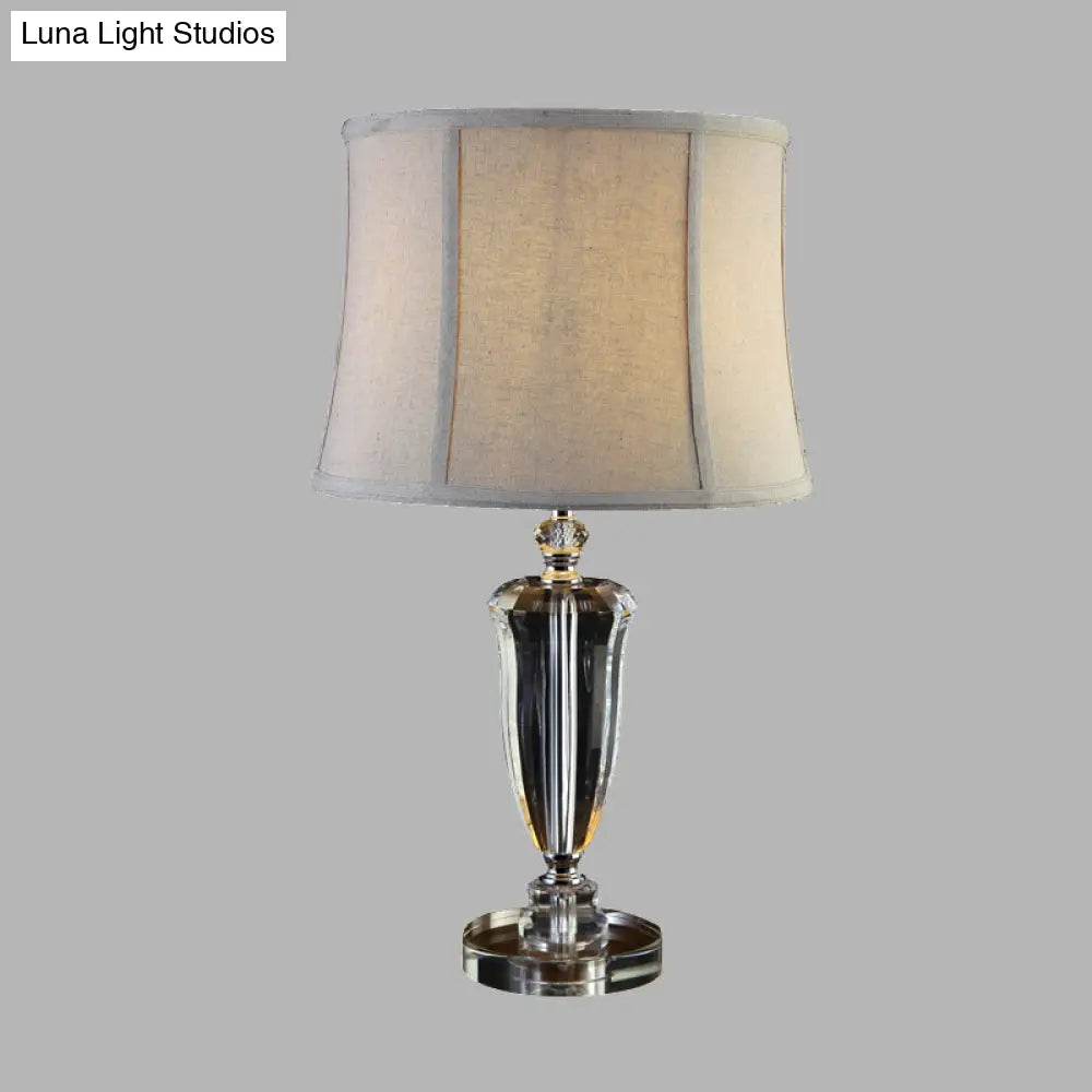 Countryside Cream Gray Bedside Table Lamp With Crystal Accent And Fabric Drum Shade