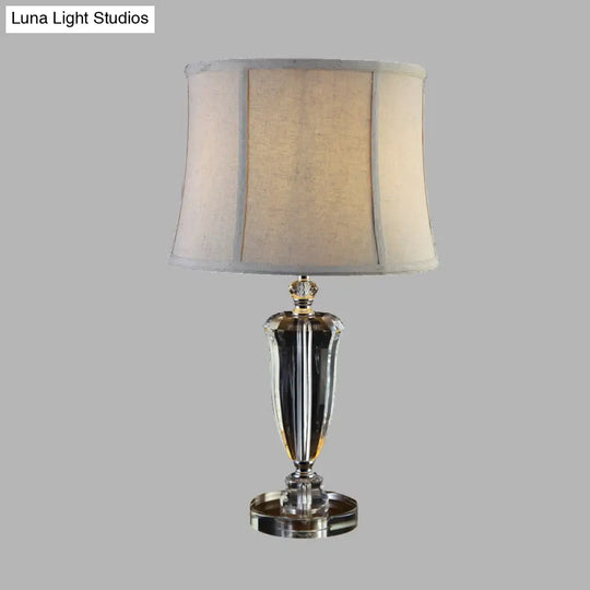 Countryside Cream Gray Bedside Table Lamp With Crystal Accent And Fabric Drum Shade