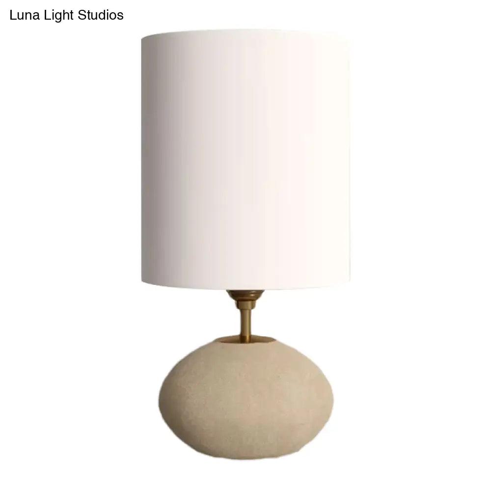 Countryside Fabric Table Lamp With Stone Base - 1 Bulb Light-Khaki For Living Room Nightstand