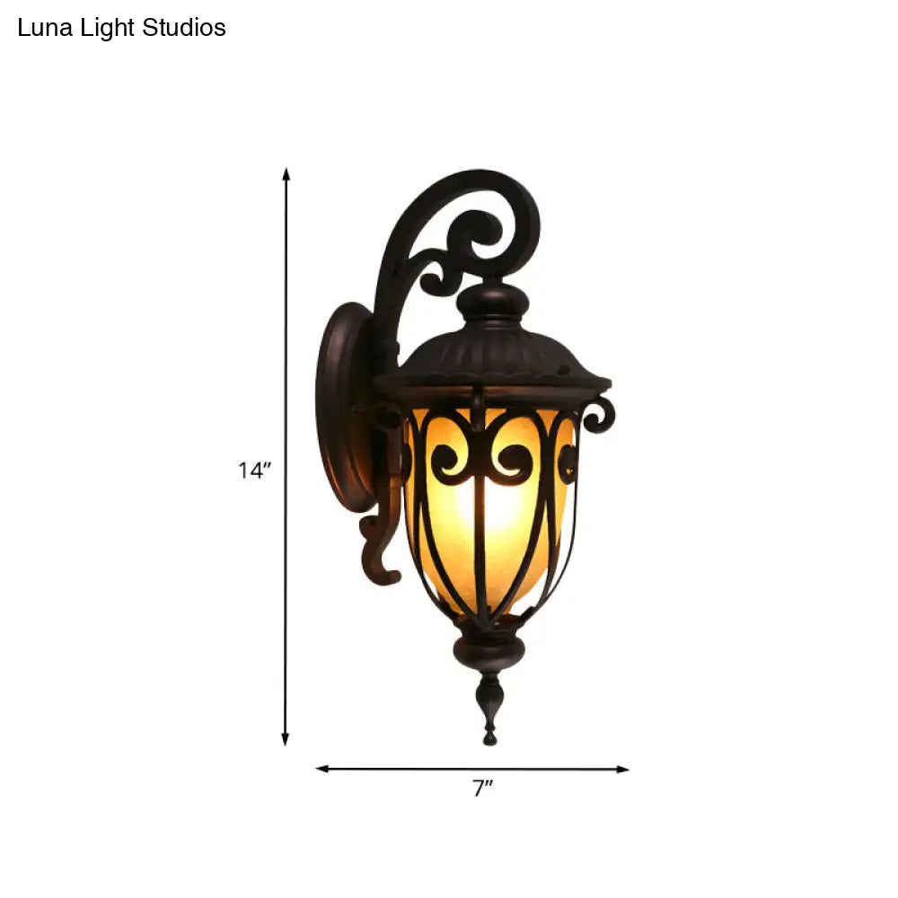 Countryside Frosted Glass Curved Arm Wall Sconce Lamp - Dark Coffee 1-Light Fixture