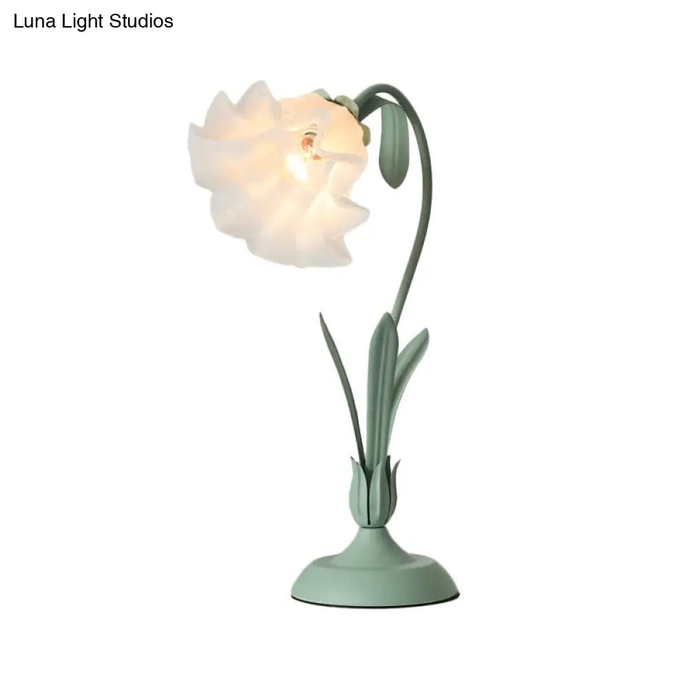 Countryside Frosted Glass Night Lamp - Flower Shape 1-Light Kids Room Table Light (Pink/Green)