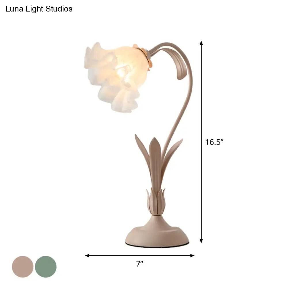 Countryside Frosted Glass Night Lamp - Flower Shape 1-Light Kids Room Table Light (Pink/Green)