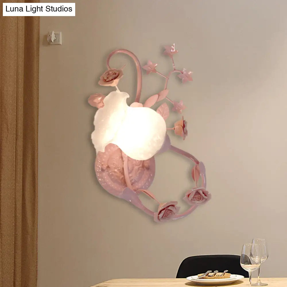 Countryside Glass Blossom Wall Lamp: Cream 1 Head Sconce Light In White/Pink - Left/Right Mount