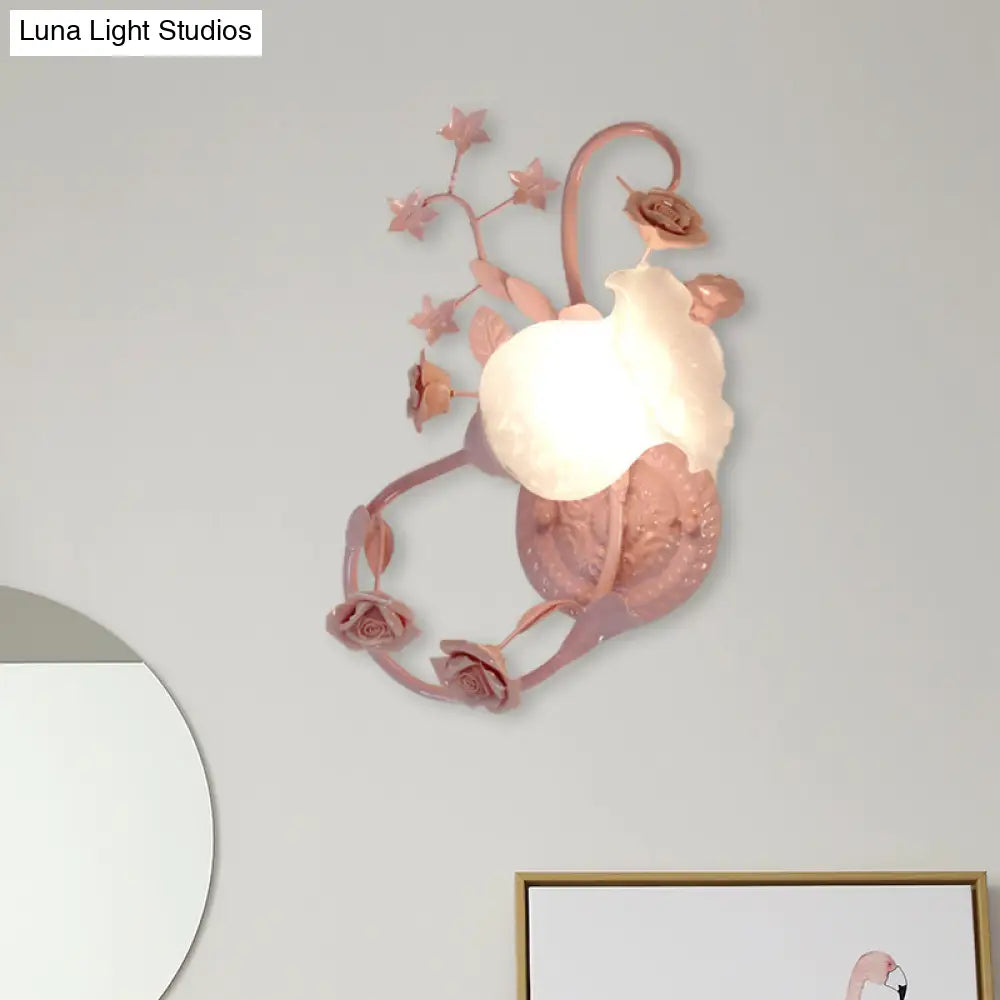 Countryside Glass Blossom Wall Lamp: Cream 1 Head Sconce Light In White/Pink - Left/Right Mount