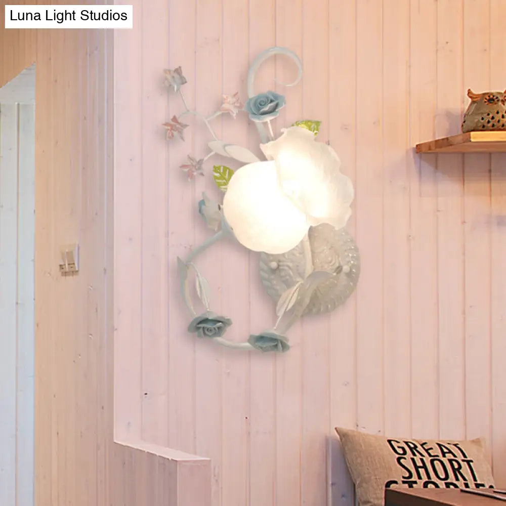 Countryside Glass Blossom Wall Lamp: Cream 1 Head Sconce Light In White/Pink - Left/Right Mount