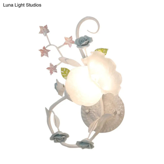 Countryside Glass Blossom Wall Lamp: Cream 1 Head Sconce Light In White/Pink - Left/Right Mount