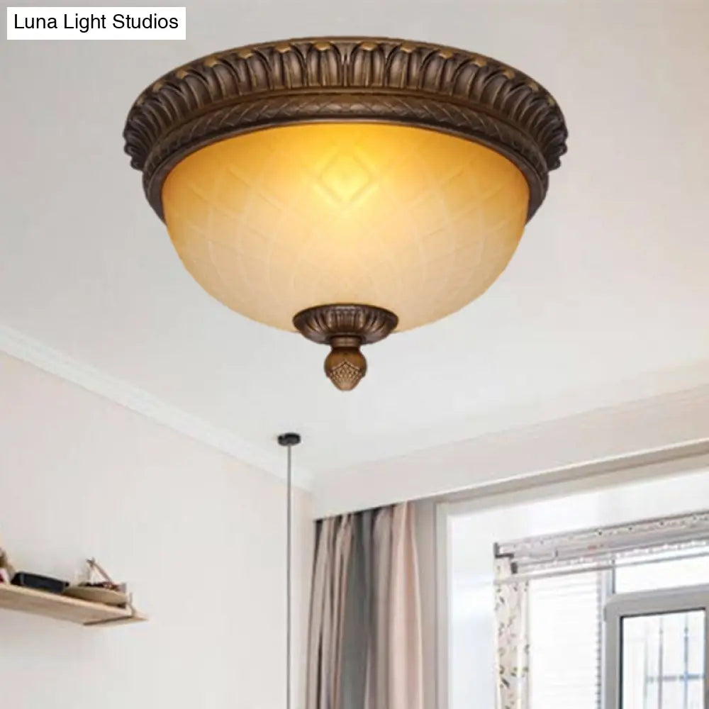 Countryside Lattice Glass Flush Mount Lamp With 2 Bulbs - Coffee Finish | Perfect For Child’s