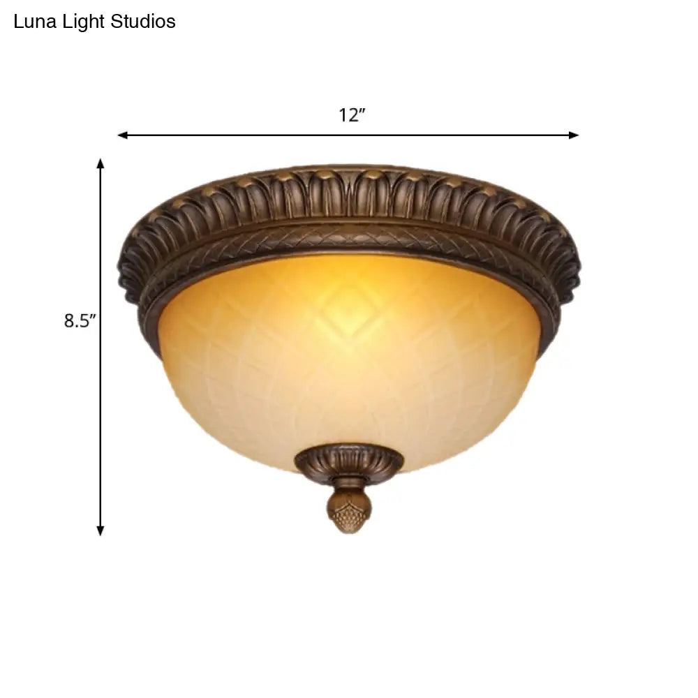 Countryside Lattice Glass Flush Mount Lamp With 2 Bulbs - Coffee Finish | Perfect For Child’s