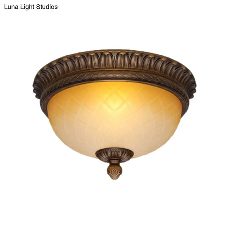 Countryside Lattice Glass Flush Mount Lamp With 2 Bulbs - Coffee Finish | Perfect For Child’s