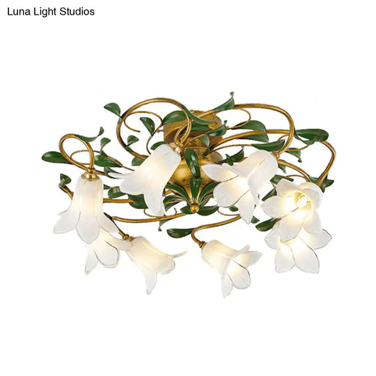 Countryside Lily/Tulip Metal Ceiling Fixture Led Flush Mount Lighting - 6/8 Bulbs Brass Finish