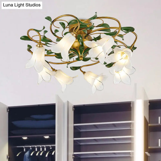 Countryside Lily/Tulip Metal Ceiling Fixture Led Flush Mount Lighting - 6/8 Bulbs Brass Finish 8 / A