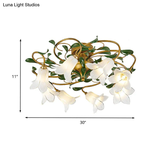 Countryside Lily/Tulip Metal Ceiling Fixture Led Flush Mount Lighting - 6/8 Bulbs Brass Finish