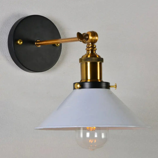 Countryside Metal Cone Kitchen Wall Lamp - Adjustable Joint Black/White-Brass Finish 1-Bulb Mount