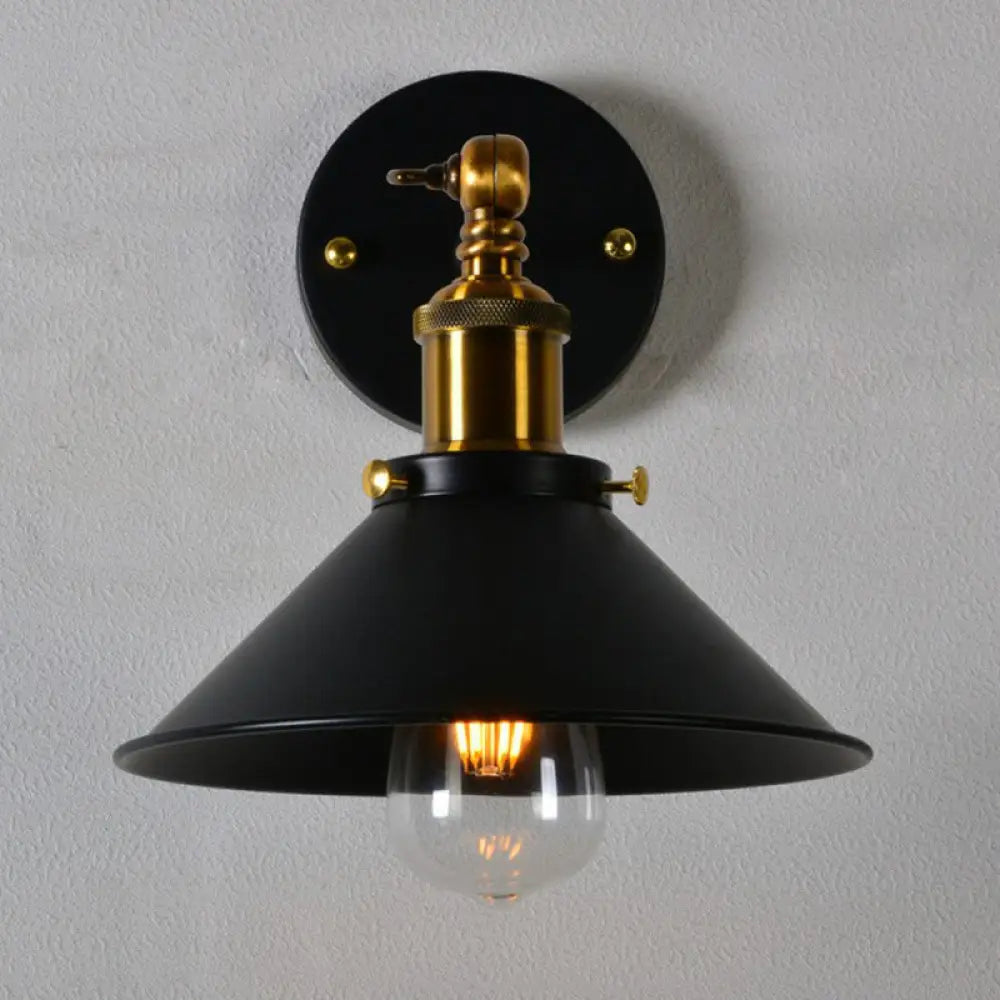 Countryside Metal Cone Kitchen Wall Lamp - Adjustable Joint Black/White-Brass Finish 1-Bulb Mount