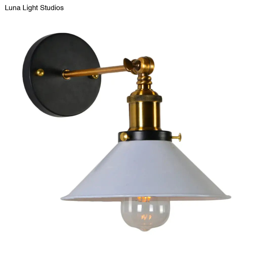 Countryside Metal Cone Kitchen Wall Lamp - Adjustable Joint Black/White-Brass Finish 1-Bulb Mount