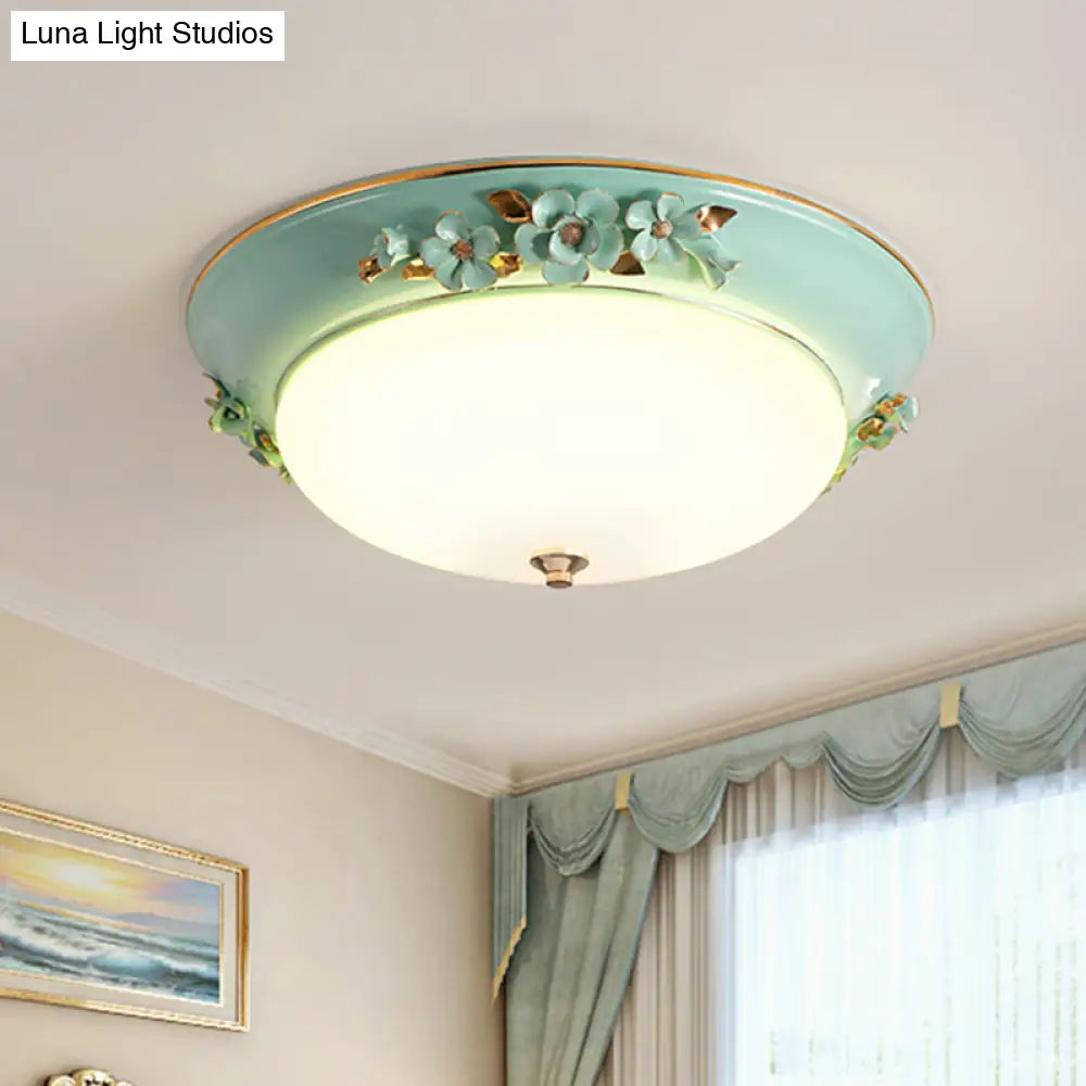 Countryside Metal Dome Led Flush Mount Ceiling Light Fixture For Bedroom - White Multiple Sizes