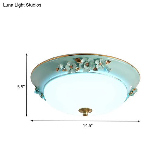 Countryside Metal Dome Led Flush Mount Ceiling Light Fixture For Bedroom - White Multiple Sizes