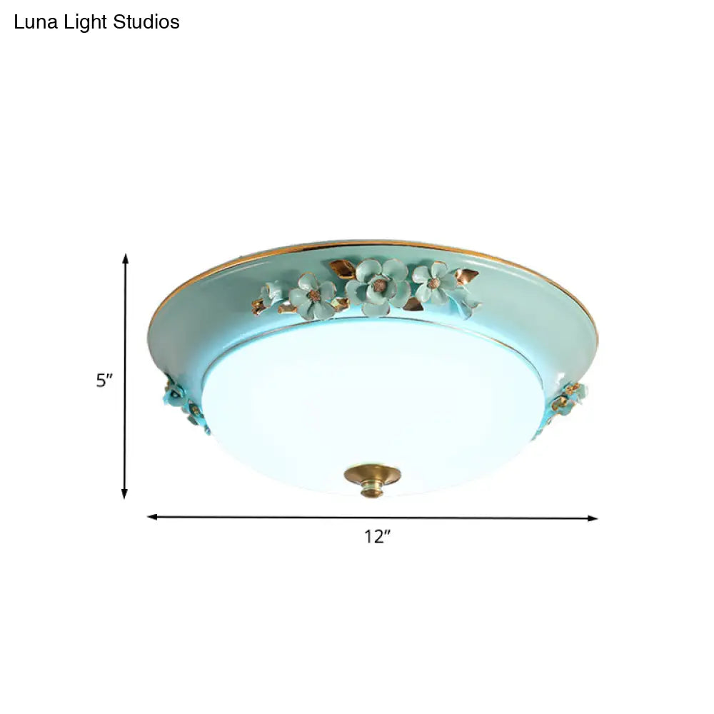 Countryside Metal Dome Led Flush Mount Ceiling Light Fixture For Bedroom - White Multiple Sizes