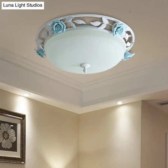 Countryside Metal Led White Flush Mount Light Fixture - 16/19.5 Width Dome Ceiling Lighting For