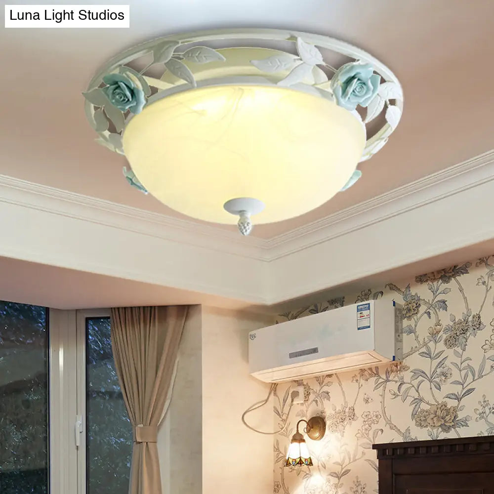 Countryside Metal Led White Flush Mount Light Fixture - 16/19.5 Width Dome Ceiling Lighting For